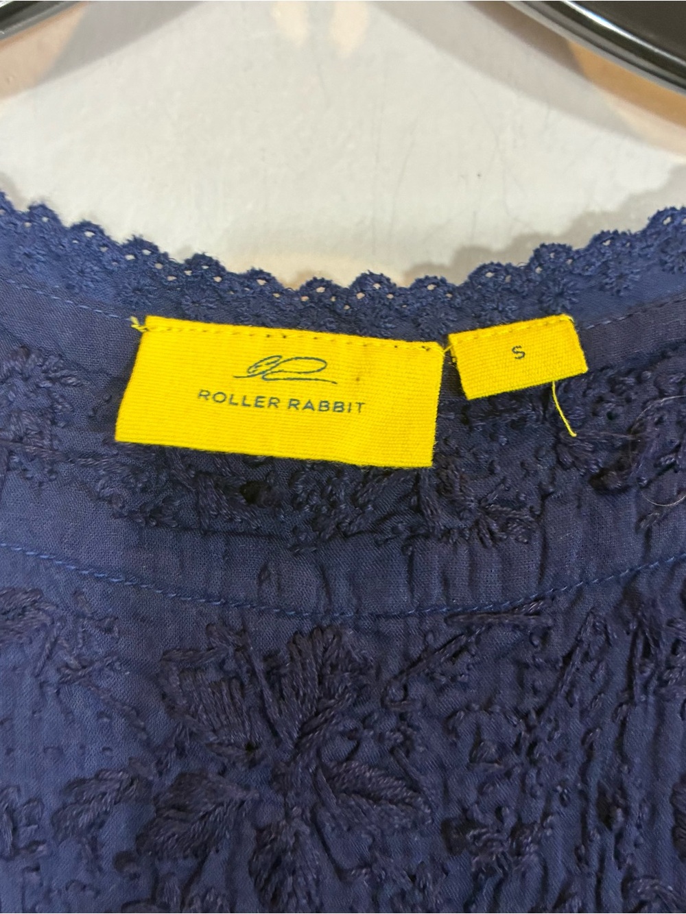 Roller Rabbit Navy Blue Persephone Dress Small Embroidered Lace Tiered Maxi S - Picture 11 of 12